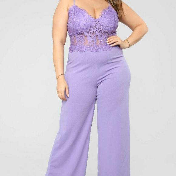 FashionNova NWT (Newwithtag) Lavender Lace Jumpsuit (Plus Size 3X) - Picture 2 of 5